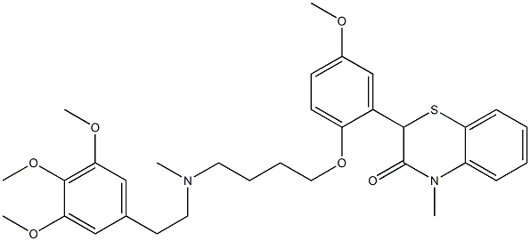 2-[2-[4-[N-[2-(3,4,5-トリメトキシフェニル)エチル]メチルアミノ]ブトキシ]-5-メトキシフェニル]-4-メチル-4H-1,4-ベンゾチアジン-3(2H)-オン 化学構造式