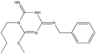 1-Butyl-2-imino-4-(benzylimino)-6-(methylthio)-1,2,3,4-tetrahydro-1,3,5-triazine Structure