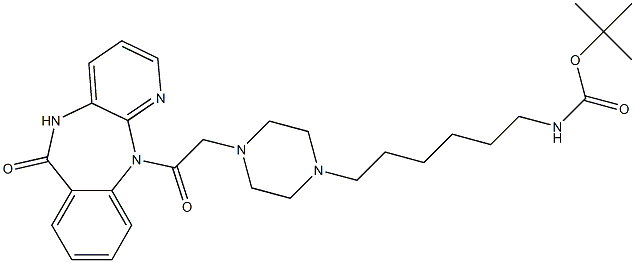 5,11-Dihydro-11-[[4-[6-(tert-butoxycarbonylamino)hexyl]-1-piperazinyl]acetyl]-6H-pyrido[2,3-b][1,4]benzodiazepin-6-one,,结构式