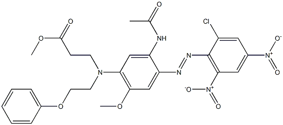 2'-(2-クロロ-4,6-ジニトロフェニルアゾ)-4'-メトキシ-5'-[N-(2-メトキシカルボニルエチル)-N-(2-フェノキシエチル)アミノ]アセトアニリド 化学構造式
