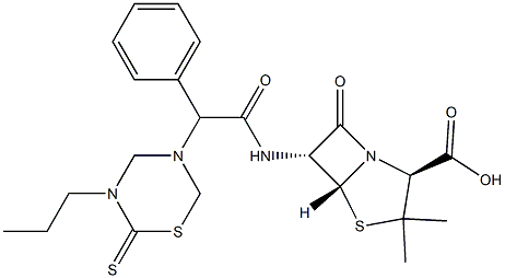 6-[2-フェニル-2-[(3-プロピル-2-チオキソ-3,4,5,6-テトラヒドロ-2H-1,3,5-チアジアジン)-5-イル]アセチルアミノ]ペニシラン酸 化学構造式