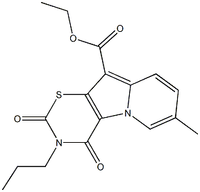 3,4-Dihydro-2,4-dioxo-3-propyl-7-methyl-2H-1,3-thiazino[6,5-b]indolizine-10-carboxylic acid ethyl ester,,结构式