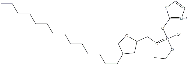 りん酸O-[(テトラヒドロ-4-テトラデシルフラン)-2-イルメチル]-O-[2-(チアゾリウム-3-イル)エチル] 化学構造式