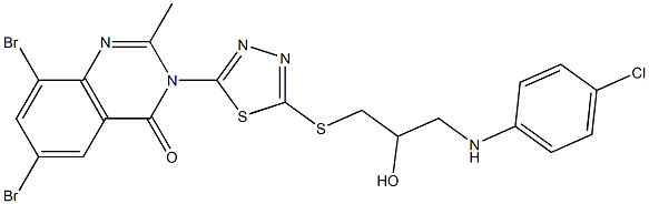 6,8-Dibromo-2-methyl-3-[5-[[3-(4-chloroanilino)-2-hydroxypropyl]thio]-1,3,4-thiadiazol-2-yl]quinazolin-4(3H)-one Struktur