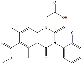 [1,2,3,4-テトラヒドロ-3-(2-クロロフェニル)-5,7-ジメチル-2,4-ジオキソ-6-エトキシカルボニルキナゾリン]-1-酢酸 化学構造式