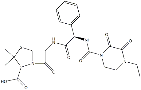 (-)-6-[[(R)-(4-Ethyl-2,3-dioxo-1-piperazinylcarbonylamino)phenylacetyl]amino]-3,3-dimethyl-7-oxo-4-thia-1-azabicyclo[3.2.0]heptane-2-carboxylic acid,,结构式