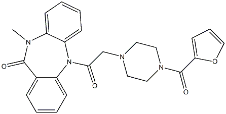 10-メチル-5-[[4-[(フラン-2-イル)カルボニル]ピペラジン-1-イル]アセチル]-5,10-ジヒドロ-11H-ジベンゾ[b,e][1,4]ジアゼピン-11-オン 化学構造式