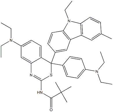 N-[7-(Diethylamino)-4-[4-(diethylamino)phenyl]-4-(9-ethyl-3-methyl-9H-carbazol-6-yl)-4H-3,1-benzothiazin-2-yl]pivalamide,,结构式