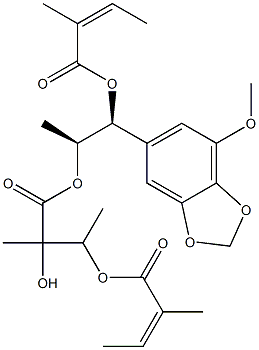 (1S,2S)-1-(4-Methoxy-1,3-benzodioxol-6-yl)propane-1,2-diol 1-[(Z)-2-methyl-2-butenoate] 2-[2-methyl-2-hydroxy-3-[(2-methylisocrotonoyl)oxy]butyrate] Structure