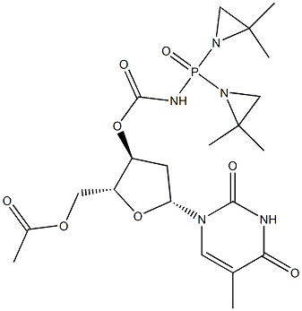 5'-O-Acetyl-3'-O-[bis(2,2-dimethyl-1-aziridinyl)phosphinylaminocarbonyl]thymidine Structure