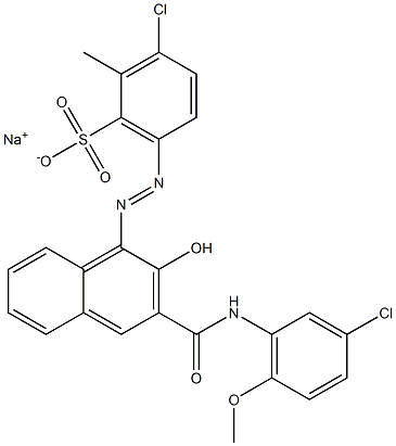 3-Chloro-2-methyl-6-[[3-[[(3-chloro-6-methoxyphenyl)amino]carbonyl]-2-hydroxy-1-naphtyl]azo]benzenesulfonic acid sodium salt,,结构式