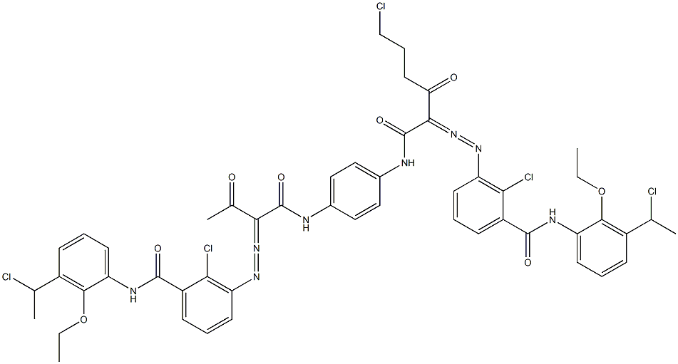 3,3'-[2-(2-クロロエチル)-1,4-フェニレンビス[イミノカルボニル(アセチルメチレン)アゾ]]ビス[N-[3-(1-クロロエチル)-2-エトキシフェニル]-2-クロロベンズアミド] 化学構造式