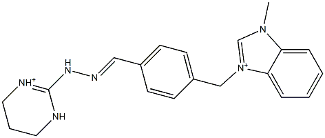1-メチル-3-[4-[2-[[(3,4,5,6-テトラヒドロピリミジン)-1-イウム]-2-イル]ヒドラゾノメチル]ベンジル]-1H-ベンゾイミダゾール-3-イウム 化学構造式