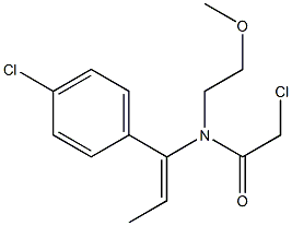 N-[1-(4-クロロフェニル)-1-プロペニル]-N-[2-メトキシエチル]-2-クロロアセトアミド 化学構造式