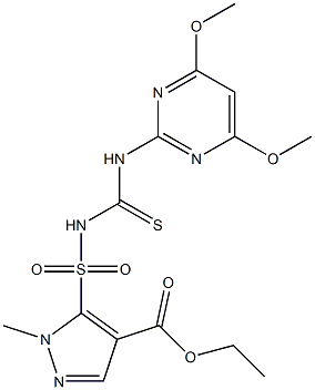 1-メチル-5-[[(4,6-ジメトキシピリミジン-2-イル)チオカルバモイル]スルファモイル]-1H-ピラゾール-4-カルボン酸エチル 化学構造式