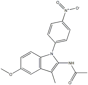 N-[1-(4-ニトロフェニル)-3-メチル-5-メトキシ-1H-インドール-2-イル]アセトアミド 化学構造式