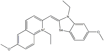 1-Ethyl-2-(3-ethyl-5-methoxy-2,3-dihydrobenzoselenazole-2-ylidenemethyl)-6-methoxyquinoline-1-ium Structure