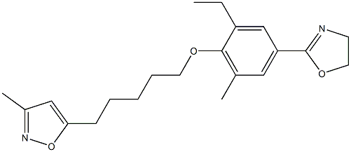 3-メチル-5-[5-[2-エチル-6-メチル-4-[(4,5-ジヒドロオキサゾール)-2-イル]フェノキシ]ペンチル]イソオキサゾール 化学構造式