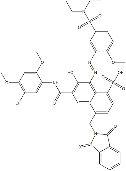 3-[(5-クロロ-2,4-ジメトキシフェニル)アミノカルボニル]-1-[5-[(ジエチルアミノ)スルホニル]-2-メトキシフェニルアゾ]-2-ヒドロキシ-5-(フタルイミジルメチル)ナフタレン-8-スルホン酸 化学構造式