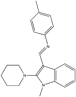 1-メチル-3-[[(4-メチルフェニル)イミノ]メチル]-2-ピペリジノ-1H-インドール 化学構造式