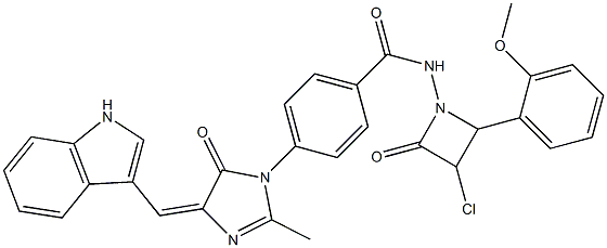 4-[[4,5-Dihydro-4-[(1H-indol-3-yl)methylene]-2-methyl-5-oxo-1H-imidazol]-1-yl]-N-[3-chloro-4-oxo-2-(2-methoxyphenyl)azetidin-1-yl]benzamide,,结构式