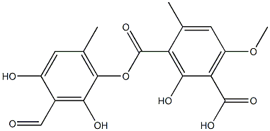3-[(3-Formyl-2,4-dihydroxy-6-methylphenoxy)carbonyl]-2-hydroxy-6-methoxy-4-methylbenzoic acid,,结构式