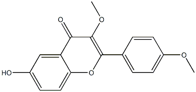 2-(4-メトキシフェニル)-6-ヒドロキシ-3-メトキシ-4H-1-ベンゾピラン-4-オン 化学構造式