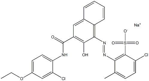 2-Chloro-5-methyl-6-[[3-[[(2-chloro-4-ethoxyphenyl)amino]carbonyl]-2-hydroxy-1-naphtyl]azo]benzenesulfonic acid sodium salt,,结构式