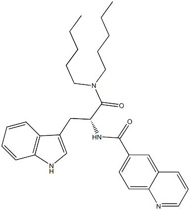 (R)-2-(6-キノリニルカルボニルアミノ)-3-(1H-インドール-3-イル)-N,N-ジペンチルプロパンアミド 化学構造式