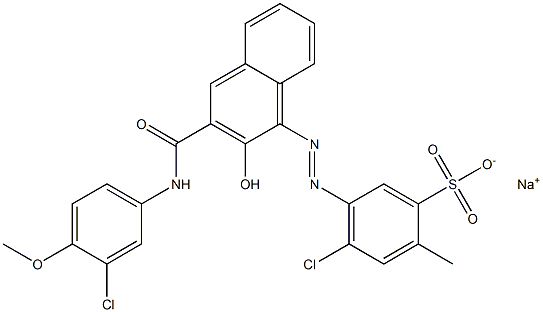 4-クロロ-2-メチル-5-[[3-[[(3-クロロ-4-メトキシフェニル)アミノ]カルボニル]-2-ヒドロキシ-1-ナフチル]アゾ]ベンゼンスルホン酸ナトリウム 化学構造式