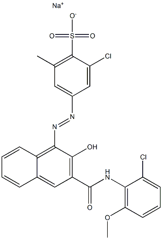 2-Chloro-6-methyl-4-[[3-[[(2-chloro-6-methoxyphenyl)amino]carbonyl]-2-hydroxy-1-naphtyl]azo]benzenesulfonic acid sodium salt,,结构式