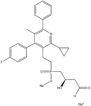 (3R)-4-[[2-[4-(4-フルオロフェニル)-2-シクロプロピル-5-メチル-6-フェニル-3-ピリジニル]エチル]ソジオオキシホスフィニル]-3-ヒドロキシ酪酸ナトリウム 化学構造式