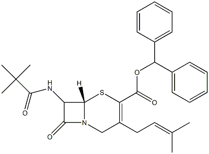 7-(tert-Butylcarbonylamino)-3-(3-methyl-2-butenyl)cepham-3-ene-4-carboxylic acid diphenylmethyl ester 结构式