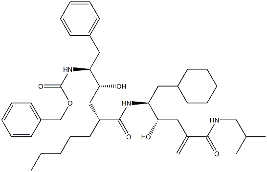 (4S,5S)-6-Cyclohexyl-5-[[(2R,4R,5S)-6-phenyl-5-(benzyloxycarbonylamino)-4-hydroxy-2-pentylhexanoyl]amino]-4-hydroxy-2-methylene-N-(2-methylpropyl)hexanamide Struktur