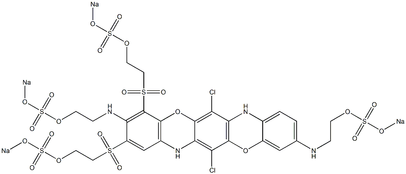 6,13-Dichloro-3,10-bis[2-(sodiooxysulfonyloxy)ethylamino]-2,4-bis[2-(sodiooxysulfonyloxy)ethylsulfonyl]-5,12-dioxa-7,14-diazapentacene Struktur