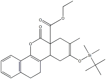 6a,7,10,10a,11,12-Hexahydro-6-oxo-9-[[dimethyl(tert-butyl)silyl]oxy]-8-methyl-6H-benzo[d]naphtho[1,2-b]pyran-6a-carboxylic acid ethyl ester,,结构式