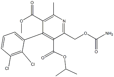 2-[[(アミノカルボニル)オキシ]メチル]-6-メチル-4-(2,3-ジクロロフェニル)ピリジン-3,5-ジカルボン酸3-イソプロピル5-メチル 化学構造式