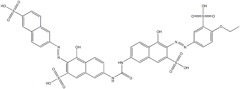 3-[(4-エトキシ-3-スルホフェニル)アゾ]-4-ヒドロキシ-7-[[[[5-ヒドロキシ-7-スルホ-6-[(6-スルホ-2-ナフタレニル)アゾ]-2-ナフタレニル]アミノ]カルボニル]アミノ]-2-ナフタレンスルホン酸 化学構造式