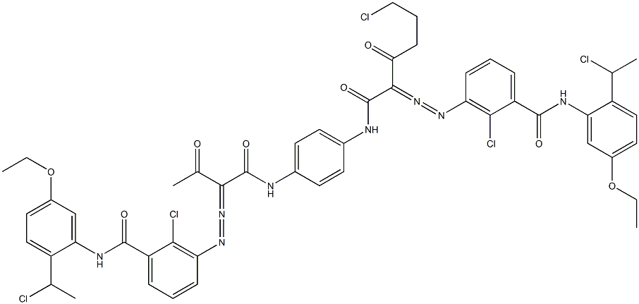 3,3'-[2-(2-クロロエチル)-1,4-フェニレンビス[イミノカルボニル(アセチルメチレン)アゾ]]ビス[N-[2-(1-クロロエチル)-5-エトキシフェニル]-2-クロロベンズアミド] 化学構造式