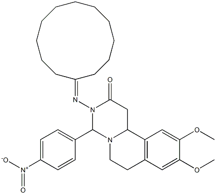 3-(Cyclododecan-1-ylideneamino)-4-(4-nitrophenyl)-9,10-dimethoxy-1,3,4,6,7,11b-hexahydro-2H-pyrimido[6,1-a]isoquinolin-2-one Structure