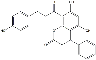 3,4-Dihydro-5,7-dihydroxy-4-phenyl-8-[3-(4-hydroxyphenyl)-1-oxopropyl]-2H-1-benzopyran-2-one 结构式