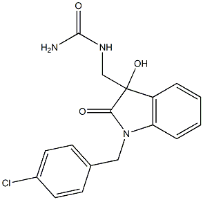 1-(p-クロロベンジル)-3-(カルバミルアミノメチル)-3-ヒドロキシインドリン-2-オン 化学構造式