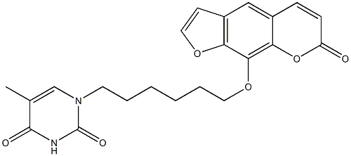 9-[6-[(1,2,3,4-Tetrahydro-5-methyl-2,4-dioxopyrimidin)-1-yl]hexyloxy]-7H-furo[3,2-g][1]benzopyran-7-one,,结构式