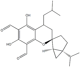 (1'R,2R,5'S)-4-(2-メチルプロピル)-3,4-ジヒドロ-5'-イソプロピル-5,7-ジヒドロキシスピロ[2H-1-ベンゾピラン-2,2'-ビシクロ[3.1.0]ヘキサン]-6,8-ジカルボアルデヒド 化学構造式