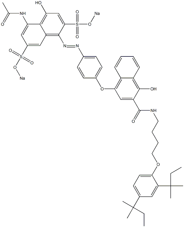 4-[4-[8-(Acetylamino)-1-hydroxy-3,6-bis(sodiosulfo)-4-naphtylazo]phenoxy]-N-[4-(2,4-di-tert-pentylphenoxy)butyl]-1-hydroxy-2-naphthamide 结构式