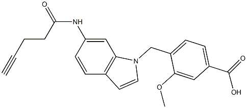 4-[6-(1-オキソ-4-ペンチン-1-イルアミノ)-1H-インドール-1-イルメチル]-3-メトキシ安息香酸 化学構造式