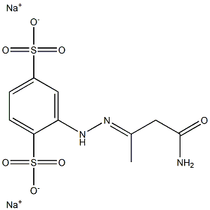 2-[2-(2-カルバモイル-1-メチルエチリデン)ヒドラジノ]-1,4-ベンゼンジスルホン酸二ナトリウム 化学構造式