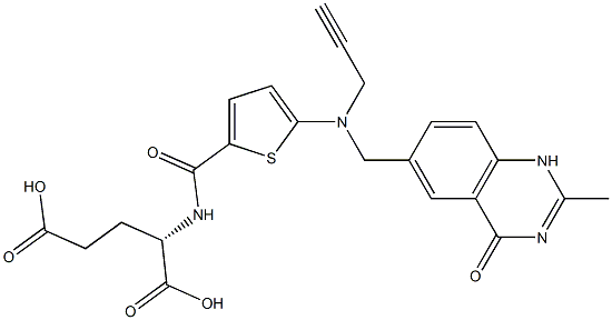 (S)-2-[5-[N-(2-プロピニル)-N-[[(3,4-ジヒドロ-2-メチル-4-オキソキナゾリン)-6-イル]メチル]アミノ]-2-チエニルカルボニルアミノ]グルタル酸 化学構造式