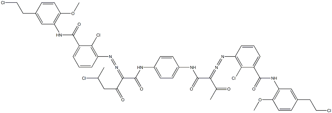 3,3'-[2-(1-Chloroethyl)-1,4-phenylenebis[iminocarbonyl(acetylmethylene)azo]]bis[N-[3-(2-chloroethyl)-6-methoxyphenyl]-2-chlorobenzamide] Structure