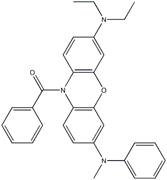 3-(Diethylamino)-7-(N-methylanilino)-10-benzoyl-10H-phenoxazine Struktur